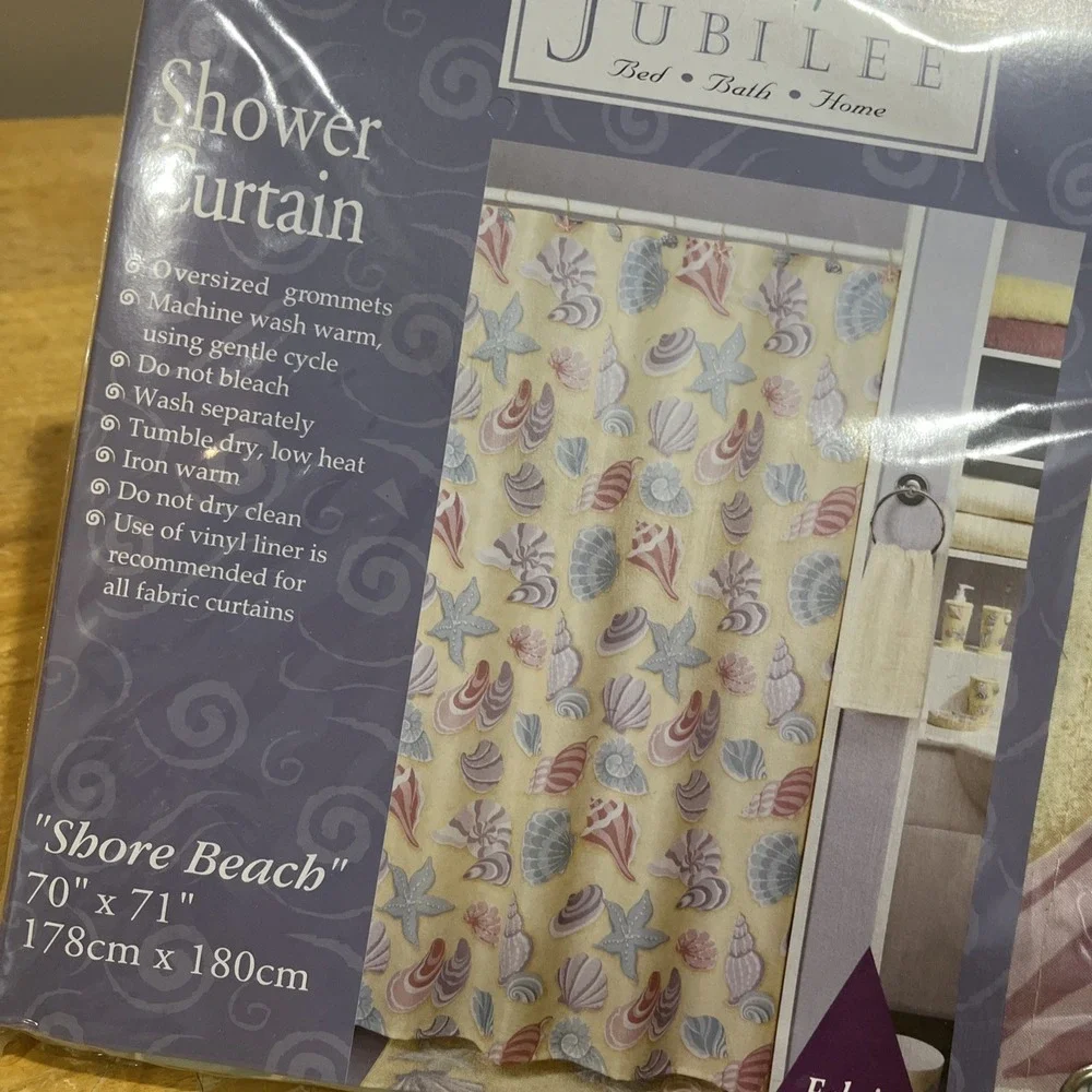 Vtg Jubilee Shore Beach Seashell Fabric Shower‎ Curtain 70x71